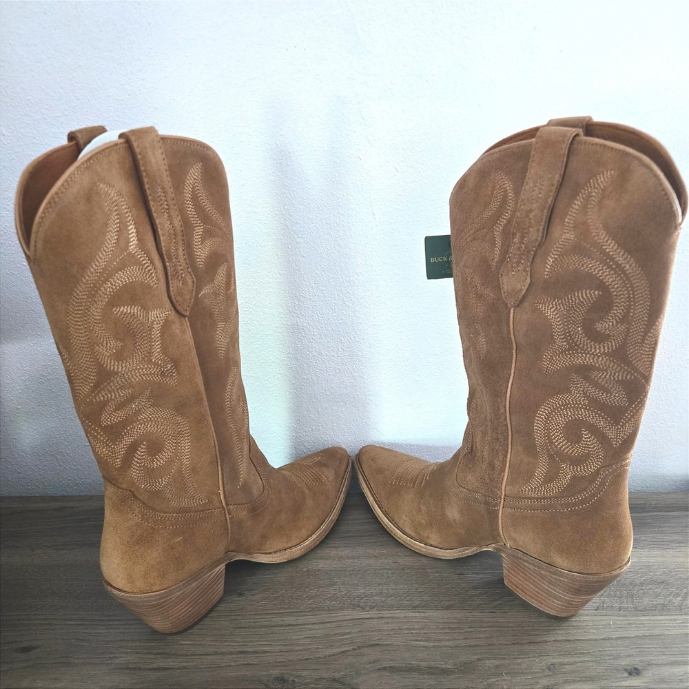 Buck & Brana Tessa Camel Suede Western Cowboy Boots Women 8 Handmade Mexico NWT - Picture 5 of 9